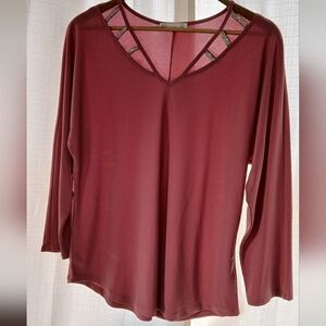 Women's Dusty Rose Top with Embellished Neckline
